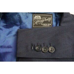 Henry Poole Savile Row Blue Herringbone Wool 3/2 Sport Coat Jacket Sz 41L